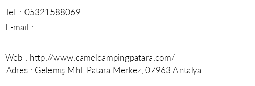 Camel Camping Patara telefon numaralar, faks, e-mail, posta adresi ve iletiim bilgileri